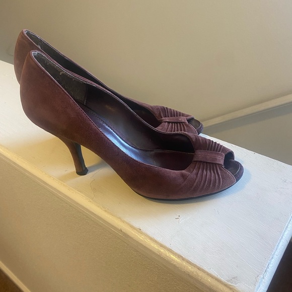 Nickels Shoes - Nickels Soft Suede Leather Heels Peep Toe Dark Mauve Brown Purple Size 7